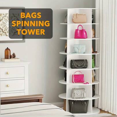 [Estantería de almacenamiento de 7 niveles] Estantería de almacenamiento vertical de 7 niveles | Estantería giratoria de almacenamiento, estantería holgazana circular para almacenar bolsos, zapatos, libros y juguetes