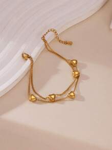 MESTILO 1 pieza Brazalete minimalista de acero inoxidable 18K con doble capa en forma de corazón, adecuado para el uso diario de las mujeres