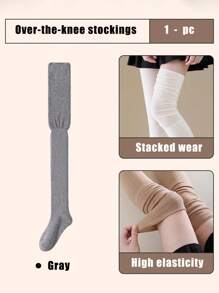 1 Pair White Over-The-Knee Socks For Women, Solid Color Thigh High Stockings, Versatile, Long Tube Socks To Pair With Boots, Spring & Autumn