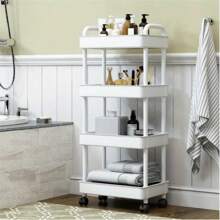 3/4 Floor Storage Cart With 360° Rotating Wheels - Multi-Functional Kitchen, Living Room And Bedroom Organizing Rack - Suitable For Storing Snacks, Books And Sundries - Durable Plastic, Available In Black/White, Practical Storage Cart For Living Room