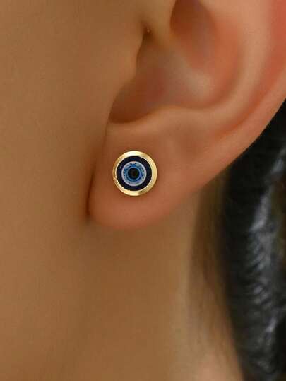 1 对时尚简约百搭高端可爱眼睛绿松石耳钉女士耳环