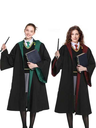 Túnica de mago de estilo Potter - Capa de Halloween de Harry + Disfraz de varita mágica para actuación - Disfraz de graduación; Estilo de uniforme universitario de estudiante