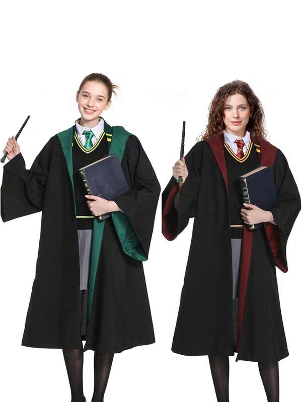 2PCS Potter Wizarding Robe Role-Playing Costume - Harry's Halloween Cloak + Magic Wand Performance Costume - Graduation Costume; University Student Style College Uniform