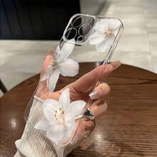 1pc White Big Floral Transparent Full-Body Anti-Fall TPU Phone Protective Case Compatible With Apple Waterproof Shockproof Scratch Resistant