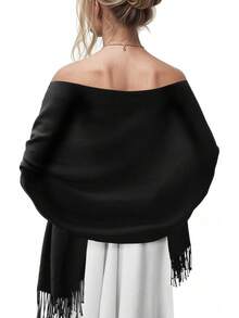 Women's Scarf Pashmina Shawls And Wraps Evening Dress Wedding Bridal Bridesmaid Winter Warm Long Large Scarves - 黑色 - 查看 10