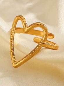 1 Stück Edelstahl 2 Farben Herz Ring Schöne Frau Exquisite Schmuck Geschenk Für Liebhaber, Cut Out