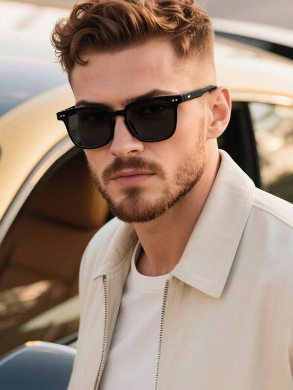 1 Pair Square Stud Decorated Unisex Glasses, Suitable For Family Outing, Travel, Holiday, Sports, Driving, Beach, Music Festival, Casual Outfit, Summer Accessory, Vacation, Elegant Styling, Street Fashion, Sports, Party, Outdoor Activity, Street Style, Fishing, Vacation Back To School Fashionable Preppy School Look