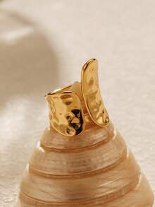 1pc Minimalist Wide Band Ring, Design Unique Ring For Women & Couples, Versatile - Yellow Gold - View 5