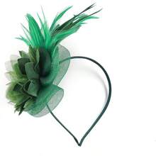 Fascinators Hats Women,Tea Party Fascinator Hair Clip With Feathers Wedding,Derby Hats Headbands - 款式1-綠色 - 查看 2