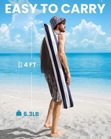 Beach Umbrellas For Sand With Sandbag & Anchor, 6.5ft Adjustable Umbrella For Beach Heavy Duty Wind, Portable UPF50+ Sunshade With Carry Bag For Patio, Navy Striped - Baby Blue - View 11