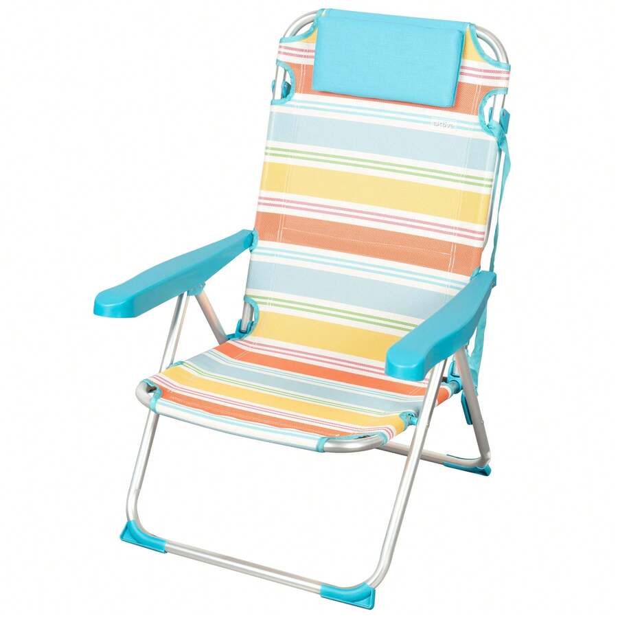 Aktive Sedia da spiaggia pieghevole, 48x60x90 cm, in alluminio e tessuto a righe multicolor, cuscino, schienale reclinabile in 5 posizioni, tasca posteriore, tracolla, design antiribaltamento, modello Santorini ✅ Consegna in 24/48 ore in Spagna (penisola) - nero - Visualizzare 1