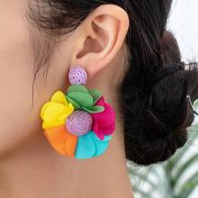 1 Paar raffia geflochten große Blumen Ohrringe, bunter Boho-Stil weiße Quasten Accessoires für Party, Reise, Strand