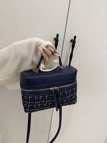 2025新款女士小巧手提包，时尚单肩斜挎包，女士迷你水桶包 - 藍色 - 查看 3