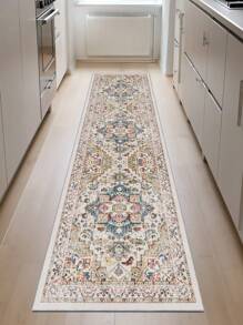 1pc Bohemian Style Brown Area Rug, Washable Non-Slip, 850g/M² For Living Room Bedroom Kitchen Office Entryway