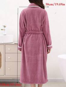 1pc Long Soft Comfortable Purple Bathrobe With Trim, Suitable For Home, Hotel, Spa, Pool, Personal Use Or Gift - Purple - View 3
