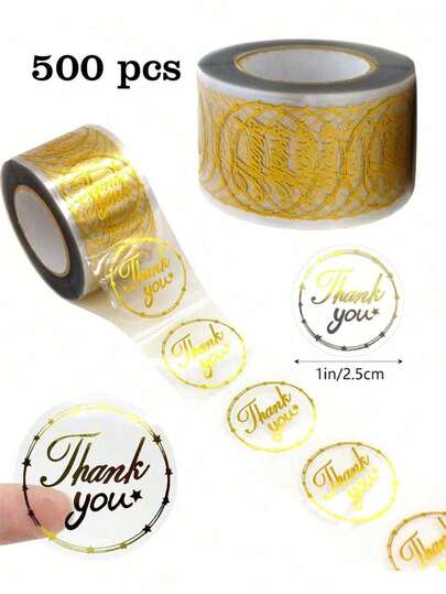 500pcs/Roll Transparent Foil "Thank You" Sticker Roll, 1inch Round Transparent Gift Card, Wedding/Holiday Gift Envelope Card DIY Decorations, Shiny Seal PVC Sticker Labels