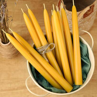 8/6/4/3 件天然蜂蜡锥形蜡烛，8/9/10 英寸手工天然蜡烛，无烟无滴纯蜂蜡蜡烛，燃烧时间长达 8-10 小时，100% 天然蜂蜡蜡烛棒，无烟无味蜂蜡蜡烛，适合家庭使用