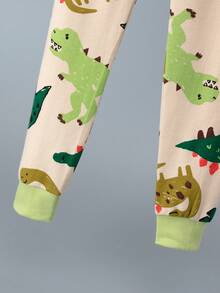 6件套男童卡通纯棉内衣套装，可爱恐龙印花长袖衬衫和裤子睡衣，厚棉秋冬睡衣 - 彩色 - 查看 9
