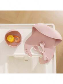 4PCS Bộ đồ ăn cho bé bằng silicon tùy chỉnh theo yêu cầu, có thể điều chỉnh, yếm ăn cho bé, thìa, nĩa, đĩa hút, đĩa ăn tùy chỉnh, học tập, bộ đồ ăn tối cho trẻ sơ sinh - Nhiều màu - Xem 6