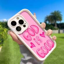 God Is Good Themed Phone Case Designed With Vibrant Pink Lettering Compatible With IPhone 16 15 14 13 12 And 11 Pro Models Made Of Durable TPU Protective Material Perfect For Family Friends Young People Birthdays Holidays Boyfriends Girlfriends And Valentine's Day Gifts - 白色 - 查看 1