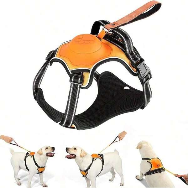 New 2-In-1 No Pull Dog Harns & Retractable Leash - Lar Dog Harns  Auto-Lock, Reflective & Adjustable