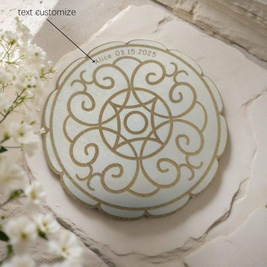 [Customize]1pc Customized Cup Mats With Patterns Custom Name Custom Date Laser Engraving Can Be Used As A Coaster Suitable For Family Placement Holiday Gift - Multicolor - View 1