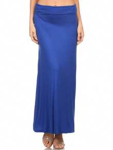 Falda maxi de cintura alta de diseño línea A fluida para elegancia cotidiana, cómoda y elegante - azul real - Ver 1