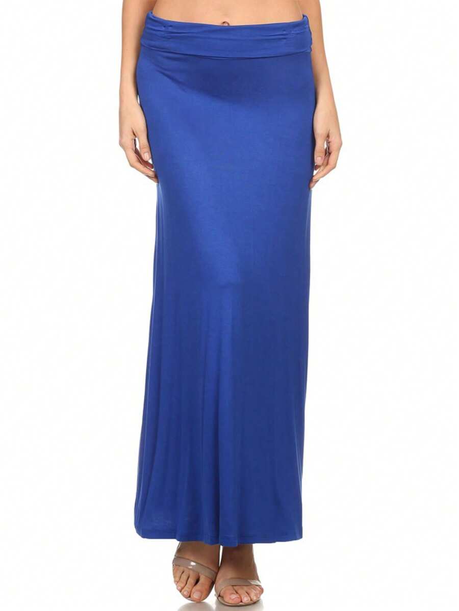 Falda maxi de cintura alta de diseño línea A fluida para elegancia cotidiana, cómoda y elegante - azul real - Ver 1