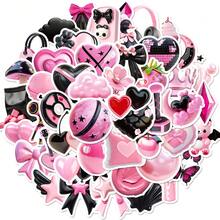 50 张粉色和黑色贴纸，可爱 3D 爱心美学贴纸，适用于水瓶、汽车、吉他、行李箱、手机壳、日记本、保险杠、滑板、笔记本电脑、节日装饰、生日礼物、青少年成人乙烯基防水贴纸、学校用品、返校