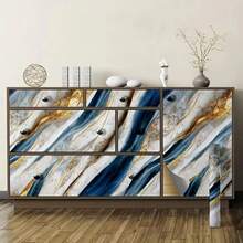 1卷1米/3米/5米白色亮面自粘可移除PVC壁纸，适用于厨房墙面装饰、餐桌、书架、梳妆台、家居装饰，简约风格，尺寸为15.74 x 397.4英寸，可用于房间装饰、厨房配件、厨房用品、厨房装饰等。 - 藍色 - 查看 3