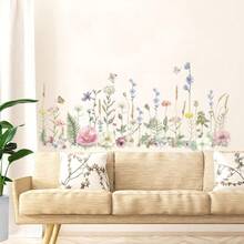 1 套水彩野花蝴蝶新鲜植物仙女墙贴花，蘑菇叶花卉，公主，适用于卧室客厅家居装饰 - 彩色 - 查看 2