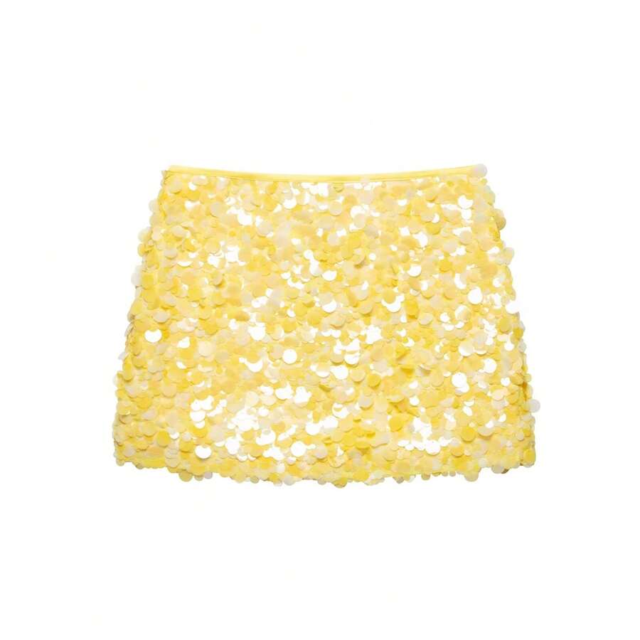 ZEVITY Women Beaded Knit Mini Skirt QUN1409 - Yellow - View 1