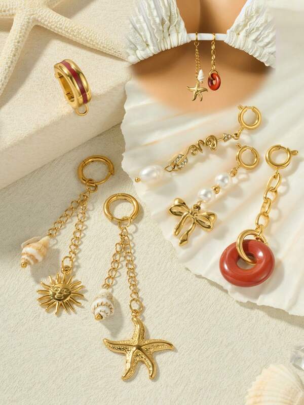 AVYRING 1Pc Bikini Jewelry Stainless Steel Girl Set Striking Accent Shimmery Pieces Pearlescent Shell Memento Waterproof Bikini Jewelry Party Gift