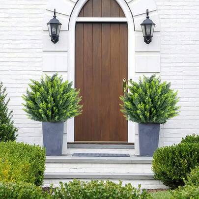 Studyset 23.6" Artificial Topiary Tree With Ground Spike,Artificial Eucalyptus Topiary Plant With Ground Stake,Easy To Install,Great For Indoors & Outdoor,Set Of 2