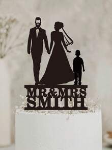 Personalized Wedding Family Cake Topper Customed Mr & Mrs Couple Family Silhouette Anniversary Topper - Multicolor - View 24