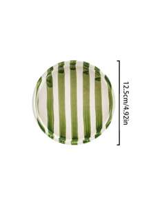 1件/2件/4件绿色条纹陶瓷盘，简约欧式竖条纹陶瓷甜点盘，小吃盘，适用于家居、派对、礼品、女士珠宝托盘