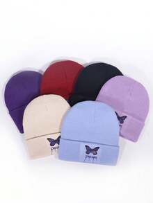 Street 2pcs Butterfly Print Beanie - Black and White - View 2