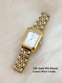 Pablo Raez 1pc Ladies Vintage Watch 18K Gold Jewelry Stainless Steel Bracelets Chain Summer Accessories Wristwatch Silver Color Non Tarnish Top Level AAA Original Charming Hours High Quality Women Watch Luxury Dress Watch IPS Plated Elegant Brand New Rectangle Gorgeous Design Quartz Watch