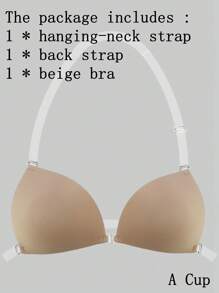 ideaCCSZ 1 Pc Triangle Cup Sticky Push Up Bra,Deep-V Design Breast Lift Self-Adhesive French Style Bras,Front Clasp Invisible Silicone Nipple Patches,With Neck Strap And Extension Buckle,Reusable For Bikini For Strapless Evening Dresses