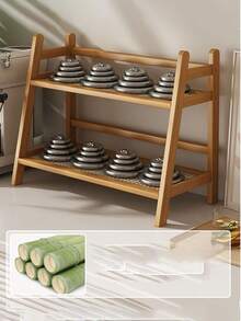 1pc Creative Rattan Double-Layer Desktop Shelf, Simple Bookshelf, Kitchen Water Cup And Tea Cup Rack, Desktop Storage And Organization Rack, Double-Layer Multi-Functional Storage Rack For Organization, Coffee, Snacks, Water Cup Storage Rack, Figure-Making Placement And Organization Rack - Multicolor - View 10