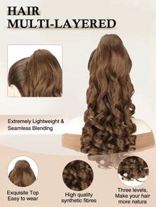 Extensión de coleta, elegante extensión de coleta ondulada y rizada de 20 pulgadas multicolor con clip para mujeres - resistente al calor sintético, totalmente hecho a máquina, perfecto para uso diario y fiestas (marrón claro) - Light Brown - Ver 4