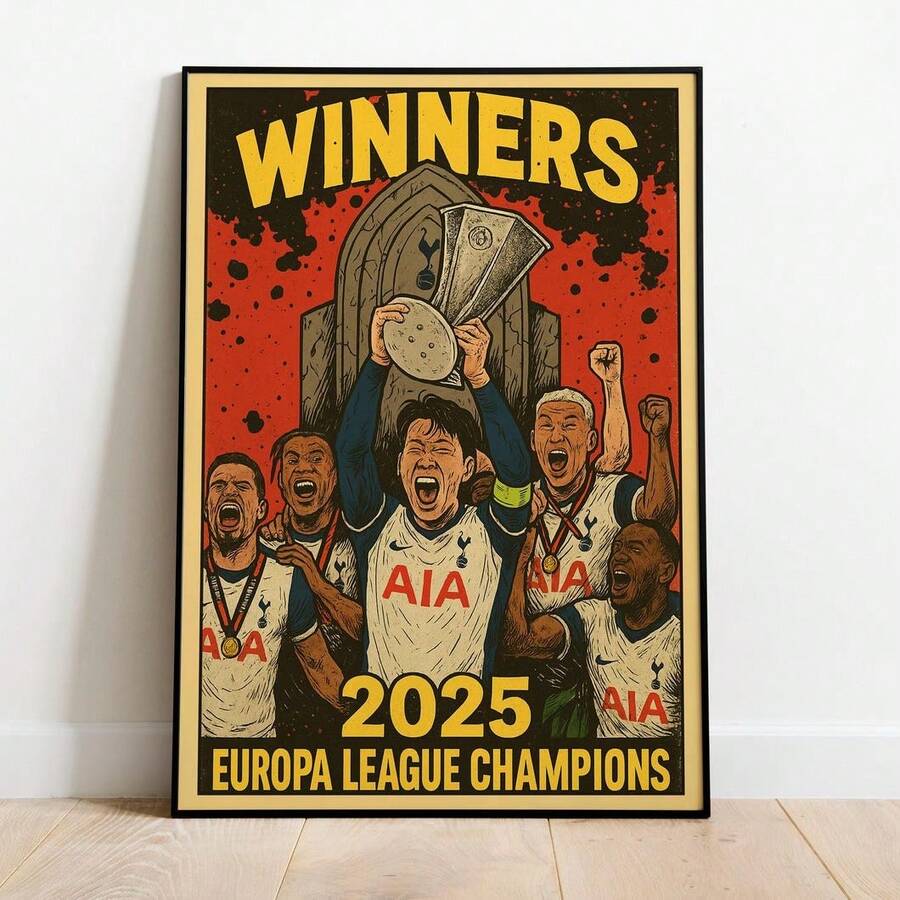 1pc Tottenham Hotspur Europa League Champions Comic Book Wall Art Style Stadium Poster With Son Heungmin, Frameless Canvas Painting, Man Cave Sports Decor For Bedroom/Living Room/Office/Game Room, Perfect Gift For Football Fans & Back To School Decor (Soccer Wall Print, Vacation Travel, Beach Graduation, Wall Prints, Funky Posters) - Multicolor - View 1
