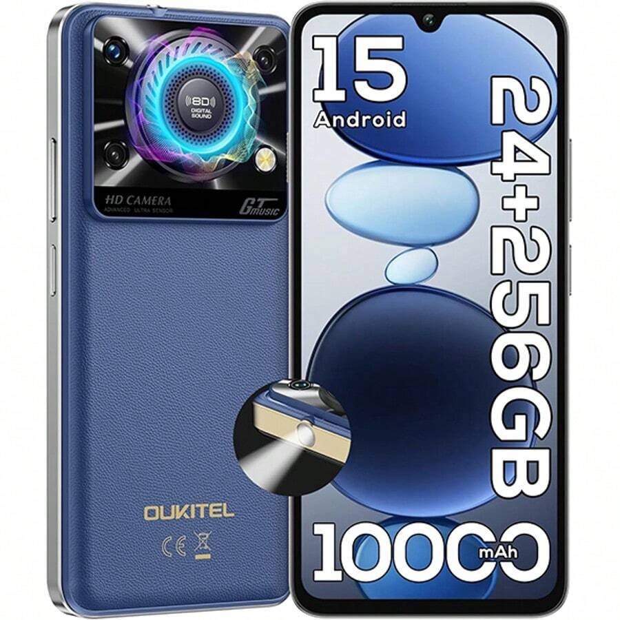 OUKITEL OUKITEL C60 PRO Android 15 Cell Phone Unlocked 2025-24GB+256GB/TF 1TB, 10000mAh Battery, 6.88'' Display Smartphone,110dB Speaker,120LM Flashlight, 13MP Camera, 4G Dual SIM Phones, GPS/NFC/OTG/T-Mobile