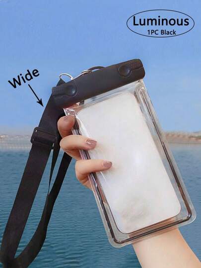 1pc Waterproof Luminous Phone Bag With Wide Adjustable Strap, Reduces Neck Pressure, Suitable For Swimming And Touchscreen Use (Random Color)