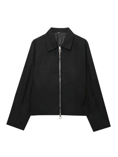 معطف نسائي بسحاب فضفاض بأكمام طويلة كاجوال جديد 2024 جاكيت قصيرة نسائية بطراز بومبر