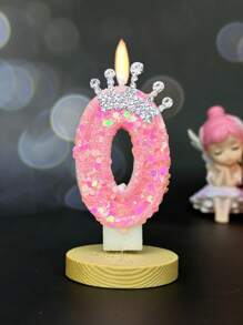 1pc Pink Crown C Hildren's Birthday Candles, 0-9 Number Candle For Cake Topper, Handcraft Glitter Candle For Party Supplies, Crown Theme Pink Glitter Creative Number 0-9 Candles For Princess Female Party Birthday Wedding Anniversary Celebration Supplies Gifts Graduation