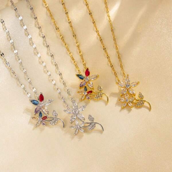 1 pieza Colgante decorativo con piedra de zirconia estilo floral vintage, collar personalizado para mujer