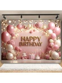 1 pieza Fondo con diseño de globos para fiesta de cumpleaños, en color rosa y dorado, adecuado para cumpleaños, sesión de fotos de estudio y decoración colgante multiusos de primavera/verano - sin necesidad de electricidad, decoración del hogar, decoración de fiesta, suministros para mesa de pastel de cumpleaños, banner colgante, decoración de vinilo, accesorio de estudio de fotografía