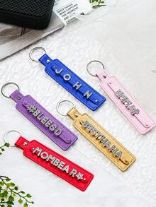 Custom Rhinestone Name Keychain, Personalized Leather Car Accessory, Letter Keychain, Backpack Charm - Multicolor - View 6