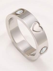 1 Set Gold Heart Design Bangle Bracelet And Thick Ring Jewelry Set, Minimalist Thick Ring Set For Women